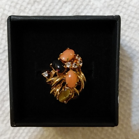 Sz 7 NIB Vintage Semi-Precious Gem Stone Gold Cocktail Ring 7 - Picture 2 of 15